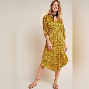 Anthropologie Yellow Floral Midi Dress